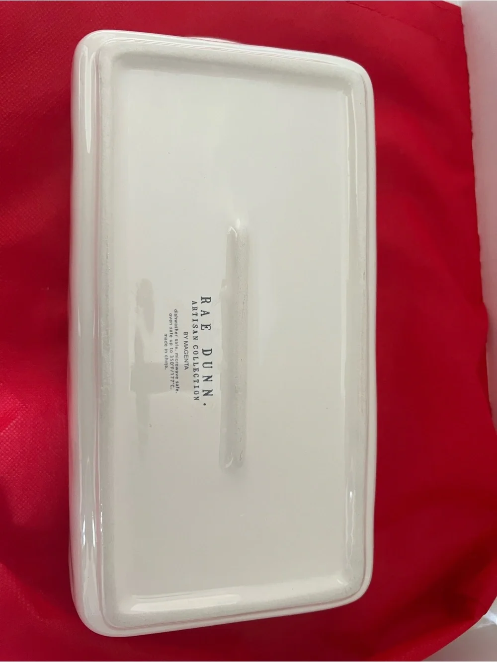 Rae Dunn Christmas GINGERBREAD Loaf Pan White With Red Lettering 9